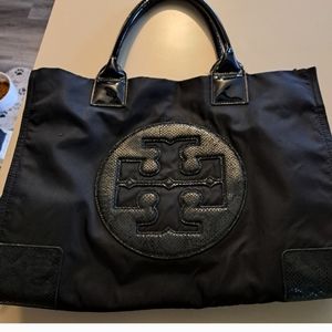 EUC Snakeskin Tory Burch Black Ella Tote RARE